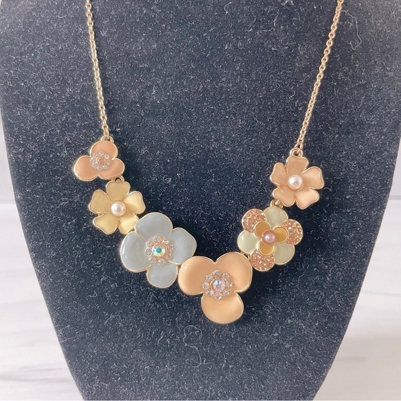 LC Lauren Conrad Floral Enamel Necklace- Gold and Multicolored- Statement - Picture 2 of 5